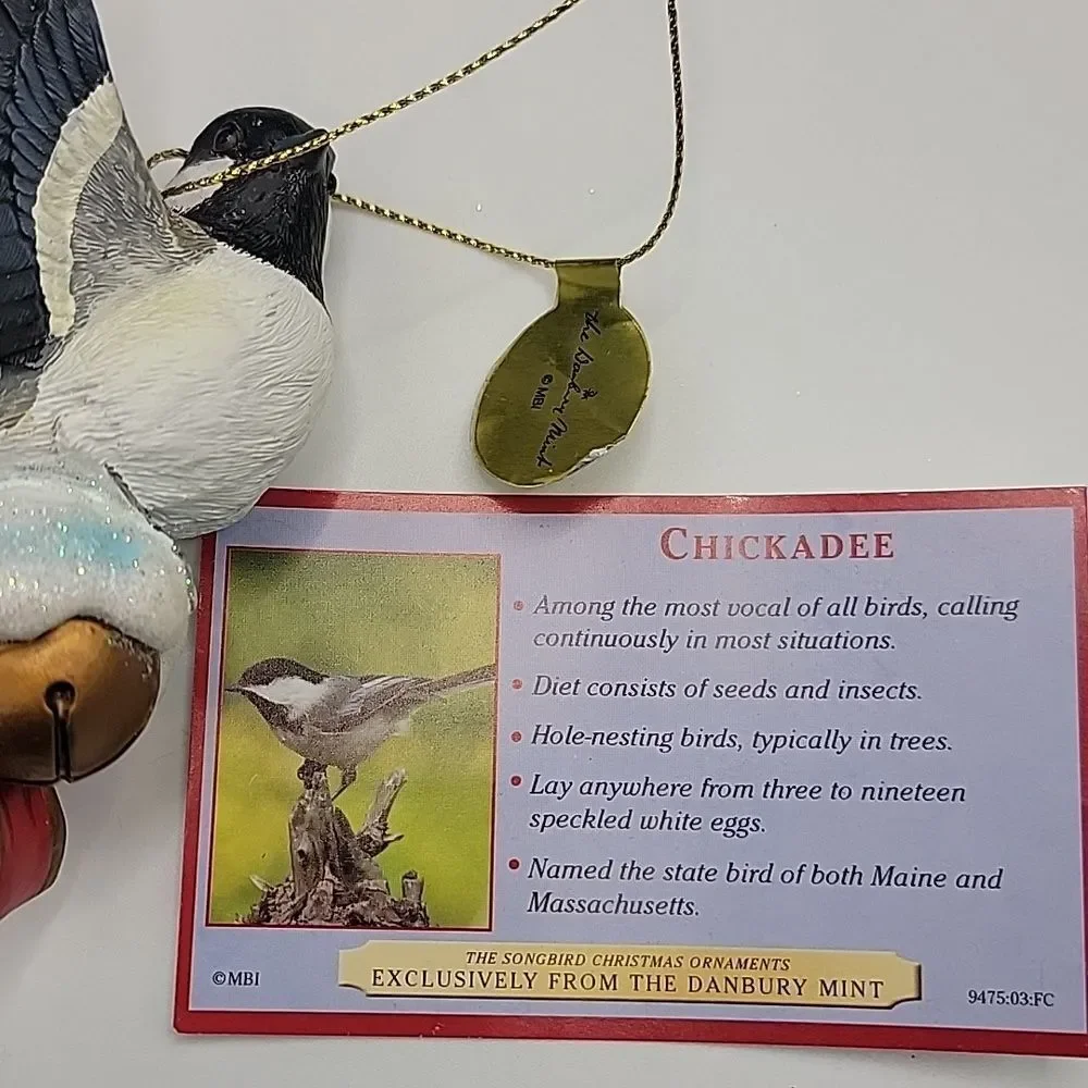Danbury Mint Christmas Songbird Ornament Chickadee Retired